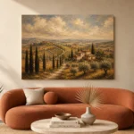 Muted Olive & Ochre Tuscan Landscape Wall Art Canvas Print - Image 3