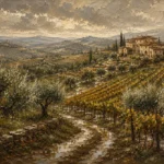 Deep Olive & Ochre Tuscan Landscape Wall Art Canvas Print