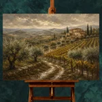 Deep Olive & Ochre Tuscan Landscape Wall Art Canvas Print - Image 2