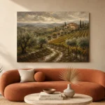 Deep Olive & Ochre Tuscan Landscape Wall Art Canvas Print - Image 3