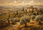 Golden Ochre Estate Tuscan Landscape Wall Art Canvas Print