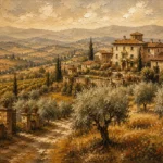 Golden Ochre Estate Tuscan Landscape Wall Art Canvas Print