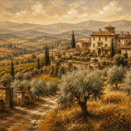 Golden Ochre Estate Tuscan Landscape Wall Art Canvas Print