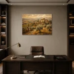 Golden Ochre Estate Tuscan Landscape Wall Art Canvas Print displayed in a contemporary gallery-inspired room