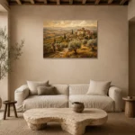 Golden Ochre Estate Tuscan Landscape Wall Art Canvas Print presented in a sophisticated home setting