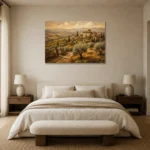 Golden Ochre Estate Tuscan Landscape Wall Art Canvas Print showcased in an elegant minimalist interior