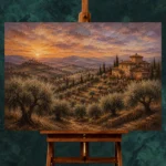 Dusky Olive Twilight Tuscan Landscape Wall Art Canvas Print - Image 2