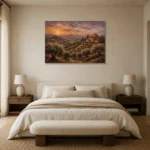 Dusky Olive Twilight Tuscan Landscape Wall Art Canvas Print showcased in an elegant minimalist interior