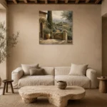 Mediterranean Tuscan Landscape Wall Art Canvas Print presented in a sophisticated home setting