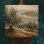 Misty Tuscan Olive Grove Landscape Wall Art Canvas Print - Image 2