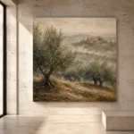 Misty Tuscan Olive Grove Landscape Wall Art Canvas Print - Image 3