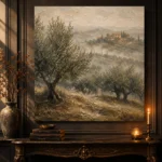 Misty Tuscan Olive Grove Landscape Wall Art Canvas Print - Image 4
