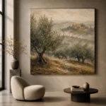Misty Tuscan Olive Grove Landscape Wall Art Canvas Print - Image 6