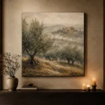 Misty Tuscan Olive Grove Landscape Wall Art Canvas Print - Image 7