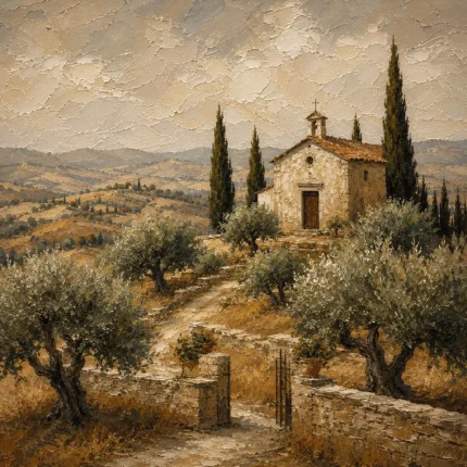 Rustic Tuscan Chapel Landscape Wall Art Canvas Print