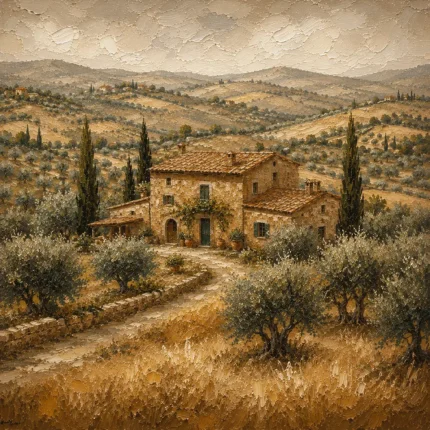 Golden Tuscan Farmhouse Landscape Wall Art Canvas Print