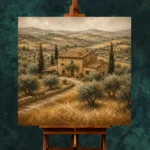 Golden Tuscan Farmhouse Landscape Wall Art Canvas Print - Image 2