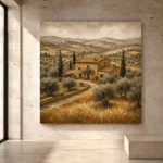Golden Tuscan Farmhouse Landscape Wall Art Canvas Print - Image 3