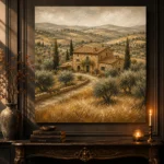 Golden Tuscan Farmhouse Landscape Wall Art Canvas Print - Image 4