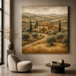 Golden Tuscan Farmhouse Landscape Wall Art Canvas Print - Image 6