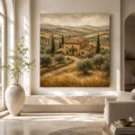Golden Tuscan Farmhouse Landscape Wall Art Canvas Print - Image 8