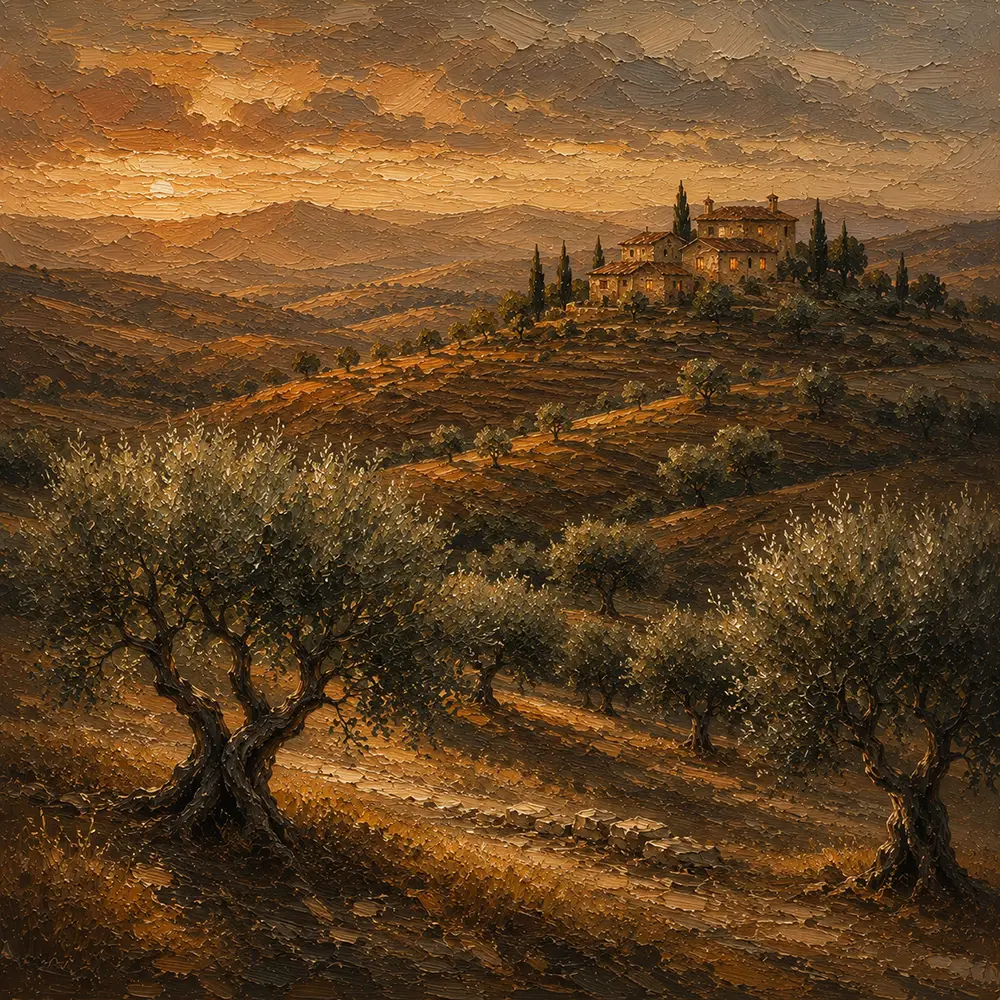 Evening Tuscan Hills Landscape Wall Art Canvas Print
