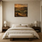 Evening Tuscan Hills Landscape Wall Art Canvas Print showcased in an elegant minimalist interior