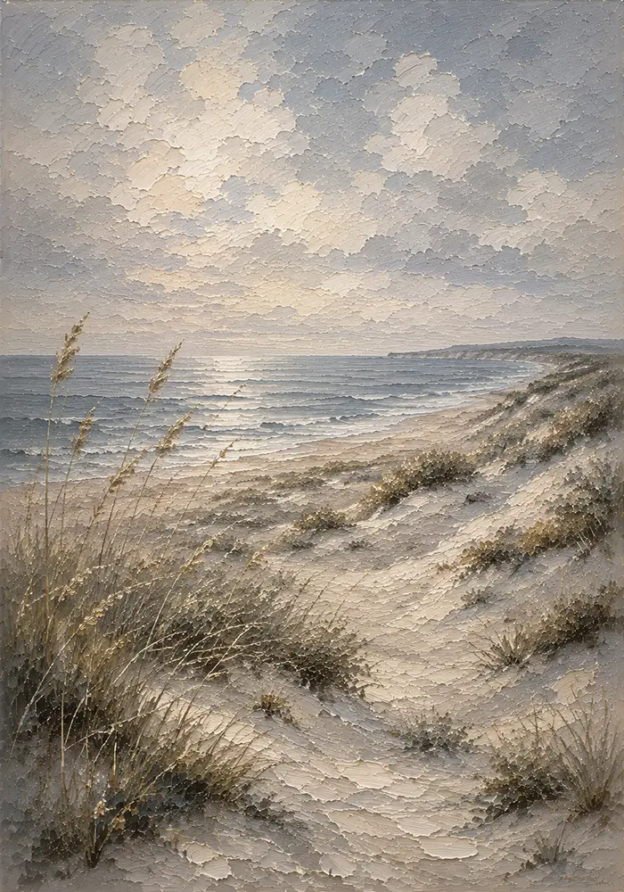 Blue Gray Coastal Dune Coastal Landscape Wall Art Canvas Print