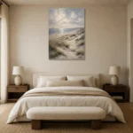 Blue Gray Coastal Dune Coastal Landscape Wall Art Canvas Print showcased in an elegant minimalist interior