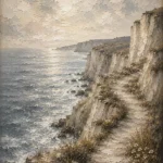Blue Gray Cliffside Coastal Landscape Wall Art Canvas Print