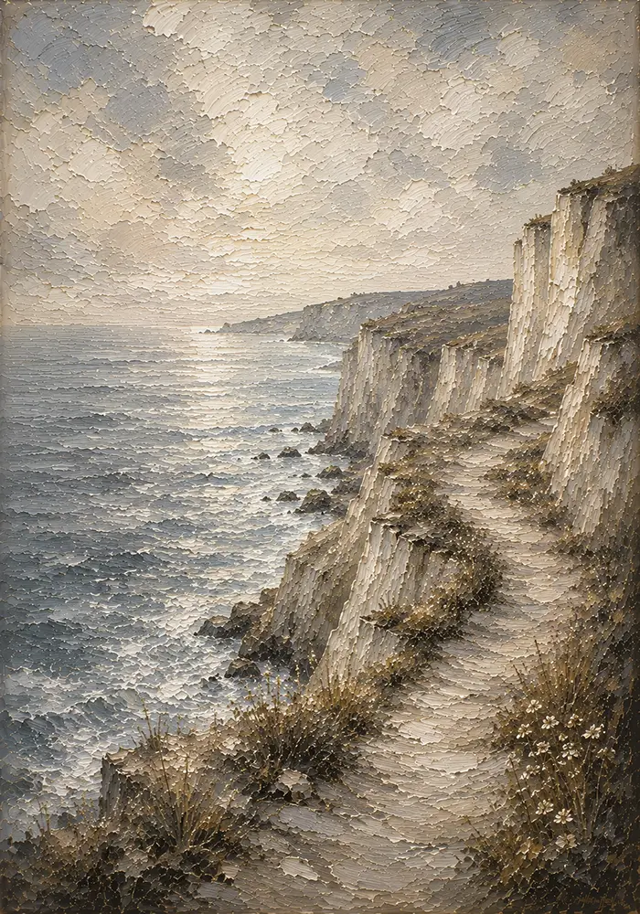 Blue Gray Cliffside Coastal Landscape Wall Art Canvas Print