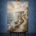 Blue Gray Cliffside Coastal Landscape Wall Art Canvas Print - Image 2