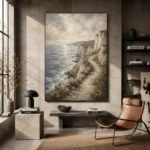Blue Gray Cliffside Coastal Landscape Wall Art Canvas Print - Image 3
