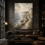 Blue Gray Cliffside Coastal Landscape Wall Art Canvas Print - Image 4