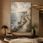 Blue Gray Cliffside Coastal Landscape Wall Art Canvas Print - Image 5