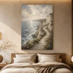 Blue Gray Cliffside Coastal Landscape Wall Art Canvas Print - Image 6
