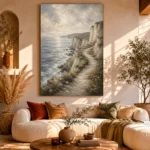 Blue Gray Cliffside Coastal Landscape Wall Art Canvas Print - Image 8