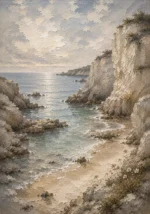 Blue Gray Secluded Cove Coastal Landscape Wall Art Canvas Print