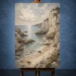 Blue Gray Secluded Cove Coastal Landscape Wall Art Canvas Print - Image 2