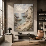 Blue Gray Secluded Cove Coastal Landscape Wall Art Canvas Print - Image 3