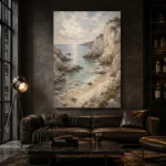 Blue Gray Secluded Cove Coastal Landscape Wall Art Canvas Print - Image 4