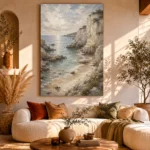 Blue Gray Secluded Cove Coastal Landscape Wall Art Canvas Print - Image 8