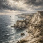 Blue Gray Dramatic Cape Coastal Landscape Wall Art Canvas Print