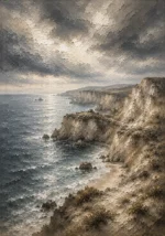 Blue Gray Dramatic Cape Coastal Landscape Wall Art Canvas Print