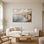 Blue Gray Limestone Coastal Landscape Wall Art Canvas Print styled in a refined neutral interior