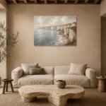 Blue Gray Limestone Coastal Landscape Wall Art Canvas Print presented in a sophisticated home setting