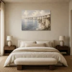 Blue Gray Limestone Coastal Landscape Wall Art Canvas Print showcased in an elegant minimalist interior