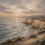 Blue Gray Quiet Headland Coastal Landscape Wall Art Canvas Print