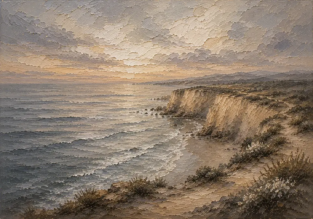 Blue Gray Quiet Headland Coastal Landscape Wall Art Canvas Print
