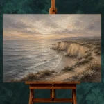 Blue Gray Quiet Headland Coastal Landscape Wall Art Canvas Print - Image 2